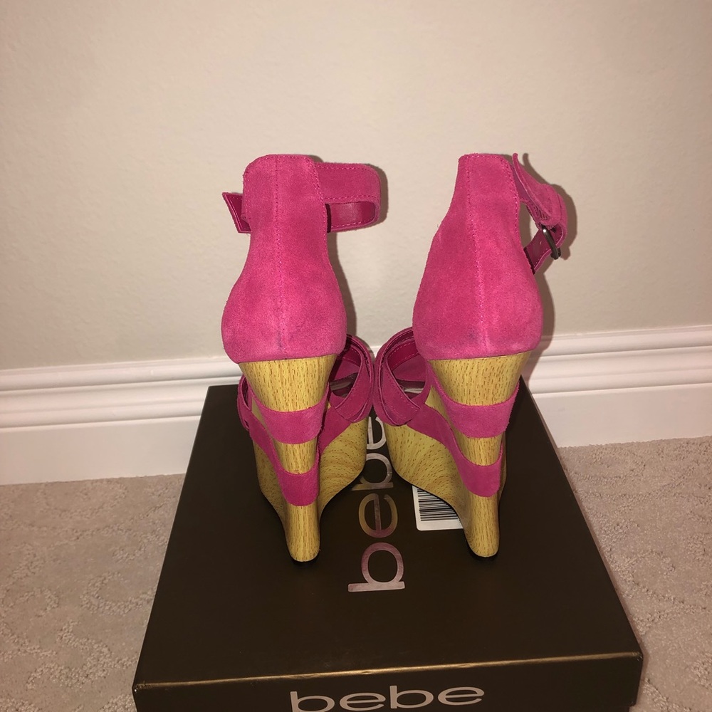 Hot Pink Suede Wedges - Picture 3 of 6
